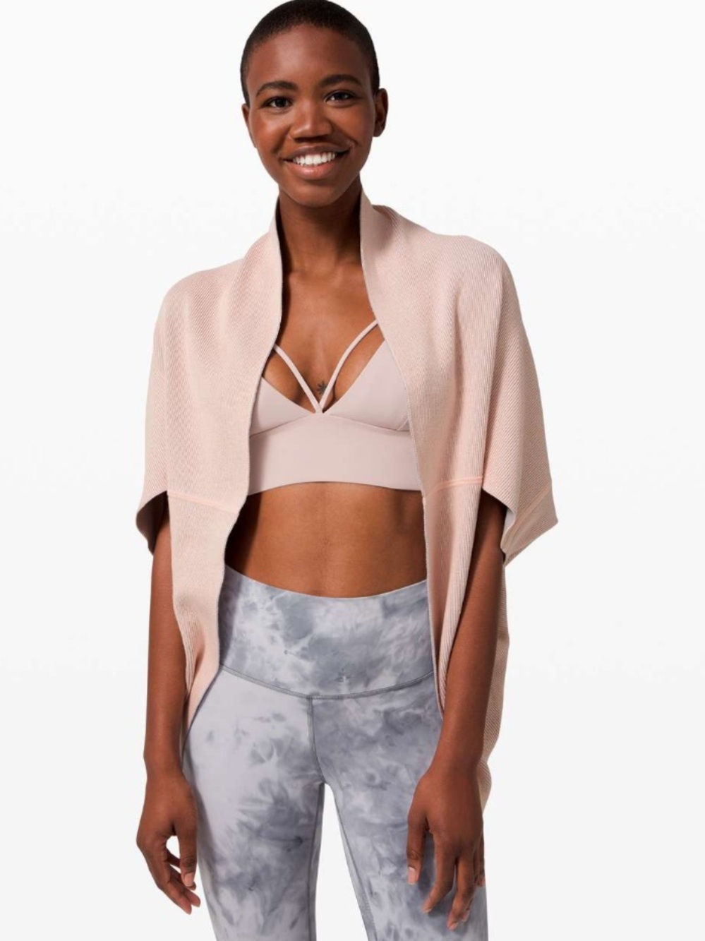 Lululemon‎ Exaltation Wrap Cardigan Ballet Pink Gray OS Yoga Silk Cotton Blend